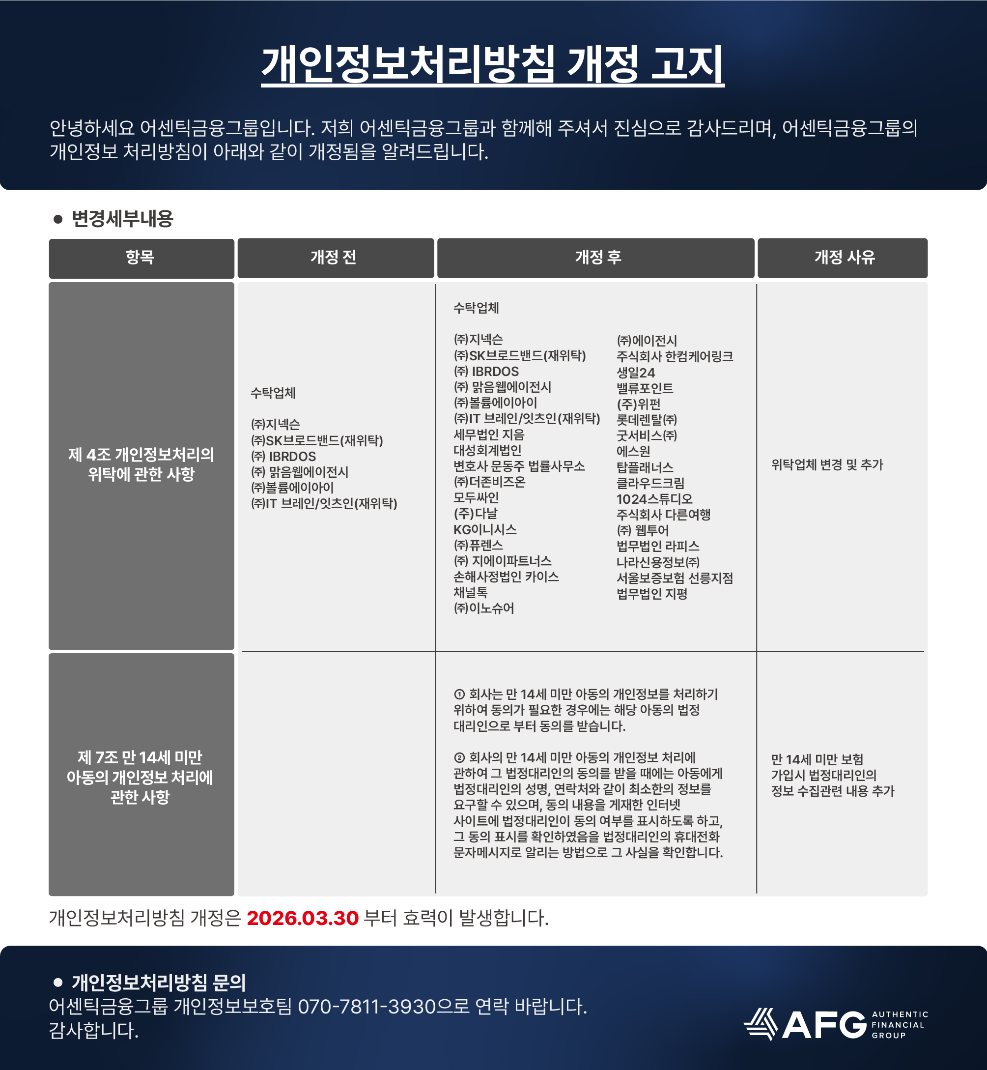 개인정보처리방침 개정 고지